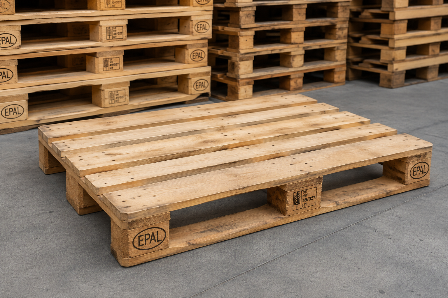 A single reconditioned EPAL wooden pallet on a clean warehouse floor